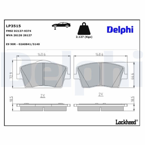 DELPHI LP3515 Bremsbelagsatz, Scheibenbremse f&uuml;r VOLVO VOLVO ASIA, Vorderachse
