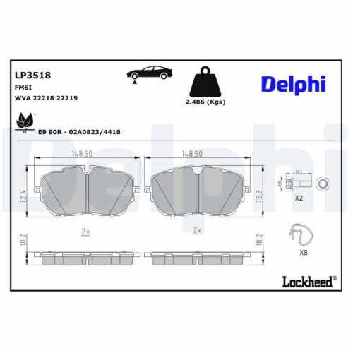 DELPHI LP3518 Bremsbelagsatz, Scheibenbremse f&uuml;r CITRO&Euml;N OPEL PEUGEOT VAUXHALL