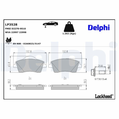 DELPHI LP3528 Bremsbelagsatz, Scheibenbremse f&uuml;r VOLVO VOLVO ASIA, Vorderachse