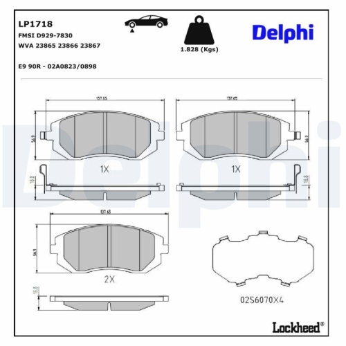 DELPHI LP1718 Bremsbelagsatz, Scheibenbremse f&uuml;r SUBARU TOYOTA, Vorderachse