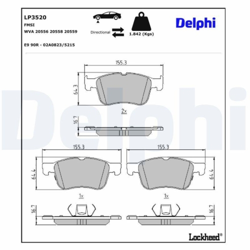 DELPHI LP3520 Bremsbelagsatz, Scheibenbremse f&uuml;r FORD, Vorderachse