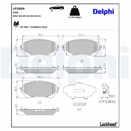 DELPHI LP3609 Bremsbelagsatz, Scheibenbremse f&uuml;r SUZUKI TOYOTA LEXUS