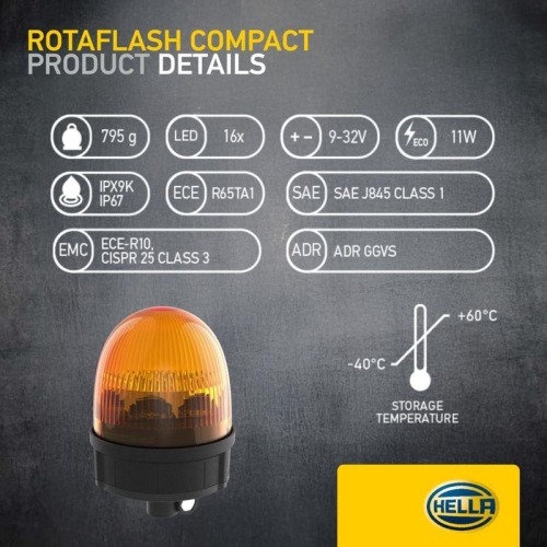 HELLA Blitz-Kennleuchte 2XD 013 878-011 f&uuml;r AEBI DAF FRUEHAUF VOLVO FAUN HOLDER