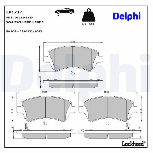 DELPHI LP1737 Bremsbelagsatz, Scheibenbremse f&uuml;r TOYOTA, Vorderachse