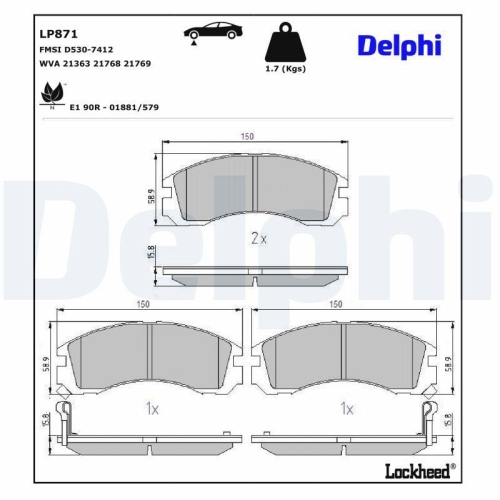 DELPHI LP871 Bremsbelagsatz, Scheibenbremse f&uuml;r CITRO&Euml;N MITSUBISHI PEUGEOT