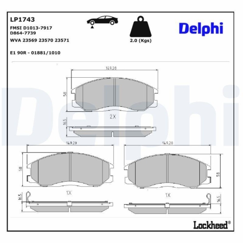 DELPHI LP1743 Bremsbelagsatz, Scheibenbremse f&uuml;r SSANGYONG HYUNDAI DAEWOO