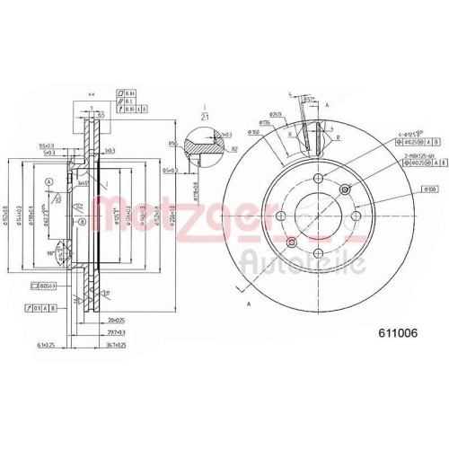 METZGER AUTOTEILE 6111006 2 St&uuml;ck Bremsscheiben f&uuml;r KIA, Vorderachse links