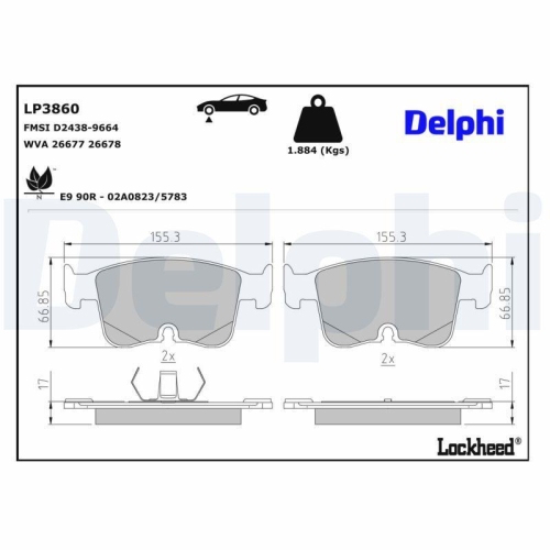 DELPHI LP3860 Bremsbelagsatz, Scheibenbremse f&uuml;r AUDI FORD VW, Vorderachse