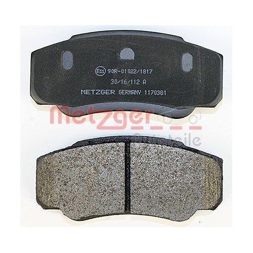 Bremsbelagsatz, Scheibenbremse METZGER 1170381 f&uuml;r CITRO&Euml;N FIAT, Hinterachse