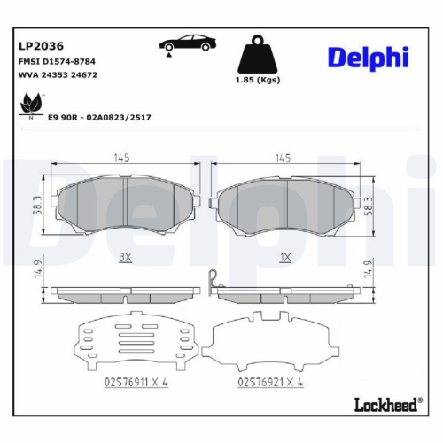DELPHI LP2036 Bremsbelagsatz, Scheibenbremse f&uuml;r FORD MAZDA FORD USA