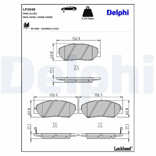 DELPHI LP2048 Bremsbelagsatz, Scheibenbremse f&uuml;r SSANGYONG HYUNDAI KIA