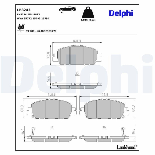 DELPHI LP3243 Bremsbelagsatz, Scheibenbremse f&uuml;r HONDA HONDA (DONGFENG)
