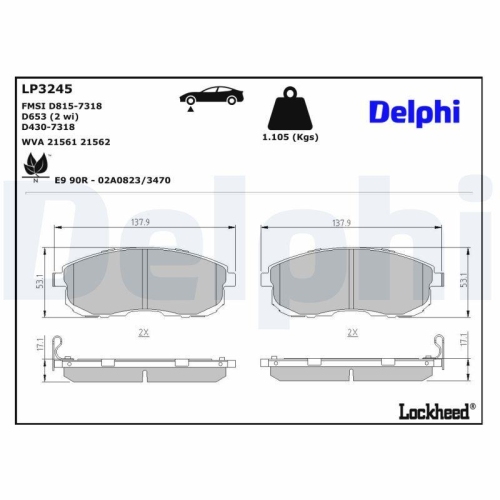 DELPHI LP3245 Bremsbelagsatz, Scheibenbremse f&uuml;r NISSAN INFINITI NISSAN (DFAC)