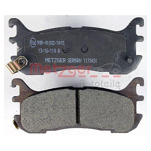 Bremsbelagsatz, Scheibenbremse METZGER 1170431 f&uuml;r MAZDA, Hinterachse