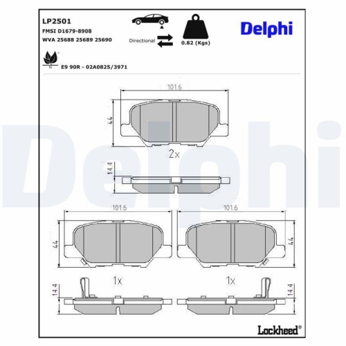 DELPHI LP2501 Bremsbelagsatz, Scheibenbremse f&uuml;r CITRO&Euml;N MAZDA MITSUBISHI