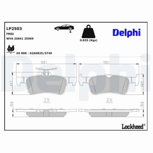 DELPHI LP2503 Bremsbelagsatz, Scheibenbremse f&uuml;r CITRO&Euml;N PEUGEOT, Hinterachse