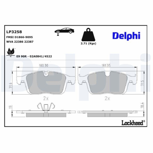 DELPHI LP3258 Bremsbelagsatz, Scheibenbremse f&uuml;r VOLVO, Vorderachse