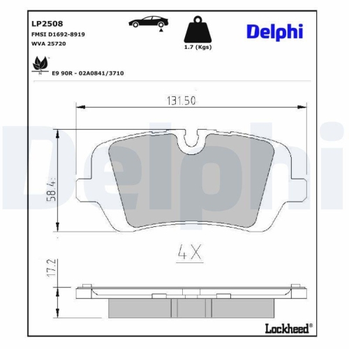 DELPHI LP2508 Bremsbelagsatz, Scheibenbremse f&uuml;r LAND ROVER, Hinterachse