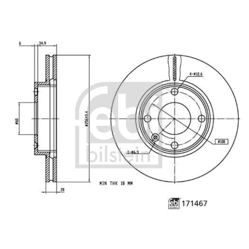 Bremsscheibe FEBI BILSTEIN 171467 f&uuml;r OPEL VAUXHALL, Vorderachse
