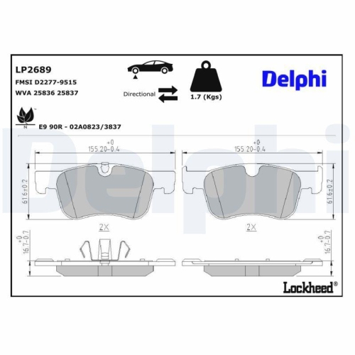 DELPHI LP2689 Bremsbelagsatz, Scheibenbremse f&uuml;r CITRO&Euml;N, Vorderachse