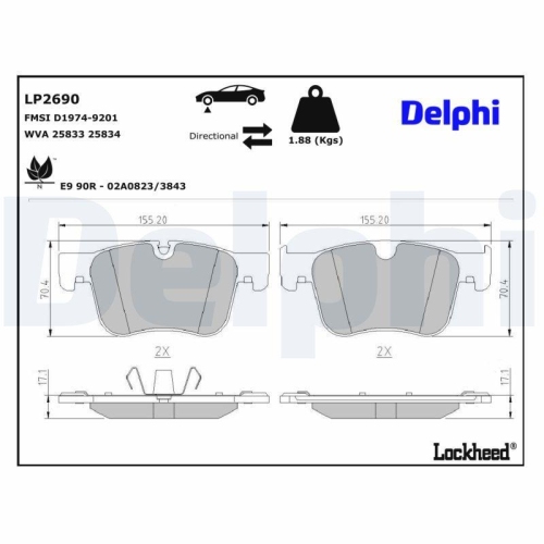 DELPHI LP2690 Bremsbelagsatz, Scheibenbremse f&uuml;r CITRO&Euml;N PEUGEOT, Vorderachse