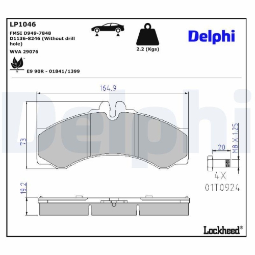 DELPHI LP1046 Bremsbelagsatz, Scheibenbremse f&uuml;r MERCEDES-BENZ VW, Hinterachse