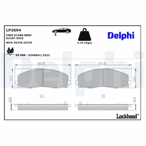 DELPHI LP2694 Bremsbelagsatz, Scheibenbremse f&uuml;r CHRYSLER DODGE FIAT LANCIA VW