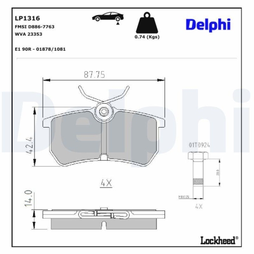 DELPHI LP1316 Bremsbelagsatz, Scheibenbremse f&uuml;r FORD FORD ASIA & OCEANIA
