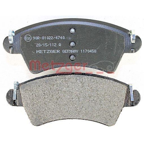 Bremsbelagsatz, Scheibenbremse METZGER 1170458 f&uuml;r PEUGEOT, Vorderachse