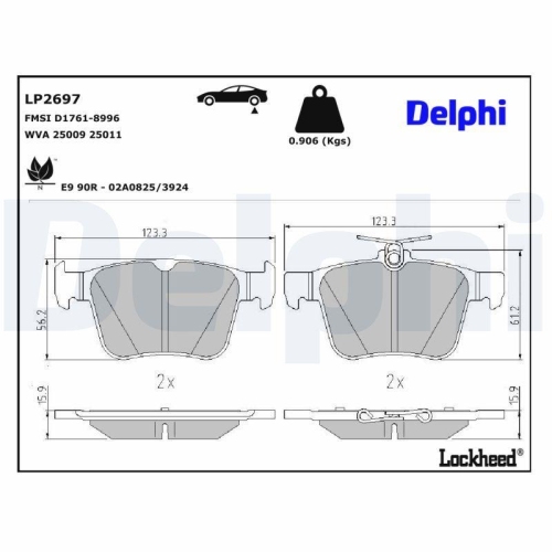 DELPHI LP2697 Bremsbelagsatz, Scheibenbremse f&uuml;r AUDI SEAT SKODA VW AUDI (FAW)