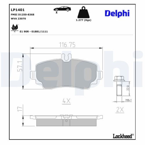 DELPHI LP1401 Bremsbelagsatz, Scheibenbremse f&uuml;r MERCEDES-BENZ, Vorderachse