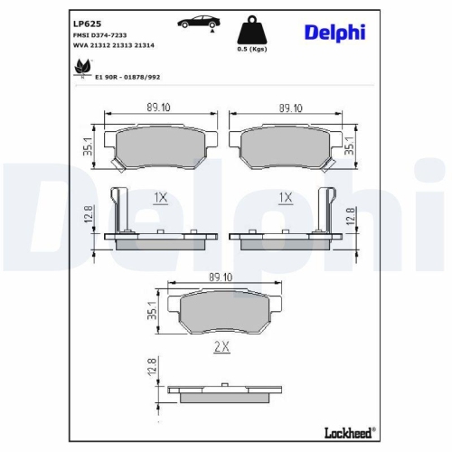 DELPHI LP625 Bremsbelagsatz, Scheibenbremse f&uuml;r HONDA MG ROVER LEYLAND DAF LOTUS