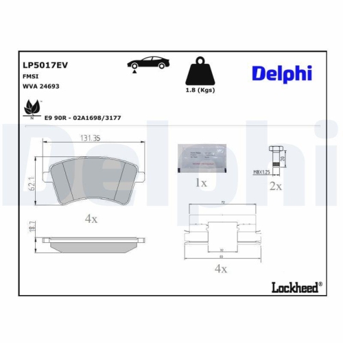 DELPHI LP5017EV Bremsbelagsatz, Scheibenbremse f&uuml;r RENAULT, Vorderachse