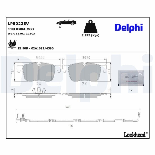 DELPHI LP5022EV Bremsbelagsatz, Scheibenbremse f&uuml;r JAGUAR, Vorderachse