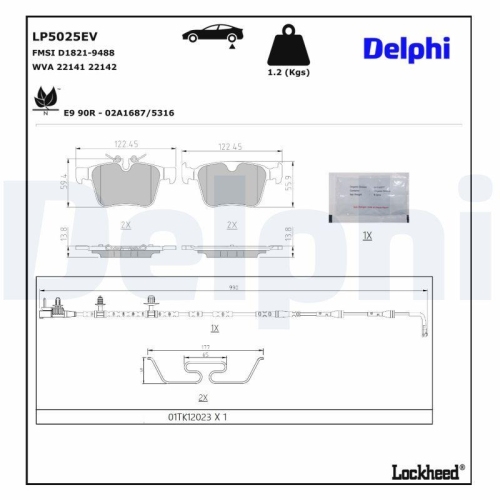 DELPHI LP5025EV Bremsbelagsatz, Scheibenbremse f&uuml;r JAGUAR, Hinterachse