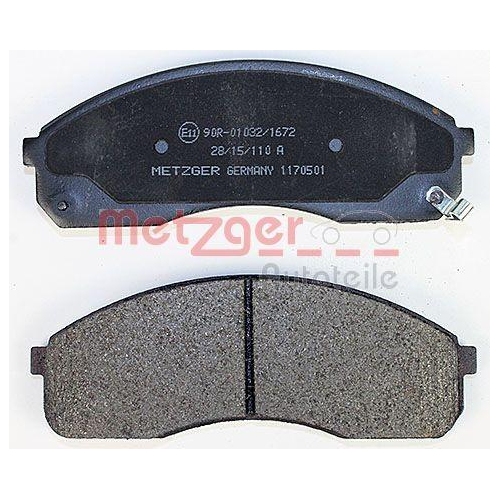Bremsbelagsatz, Scheibenbremse METZGER 1170501 f&uuml;r KIA, Vorderachse