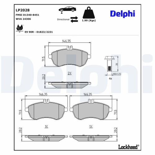 DELPHI LP2028 Bremsbelagsatz, Scheibenbremse f&uuml;r MERCEDES-BENZ, Vorderachse