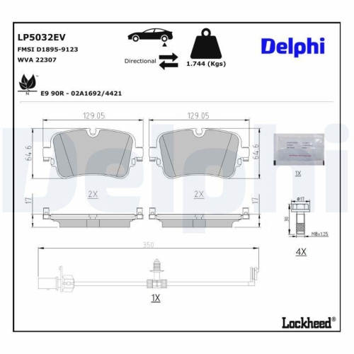 DELPHI LP5032EV Bremsbelagsatz, Scheibenbremse f&uuml;r AUDI, Hinterachse