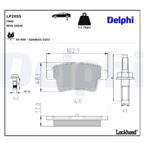 DELPHI LP2055 Bremsbelagsatz, Scheibenbremse f&uuml;r CITRO&Euml;N, Hinterachse