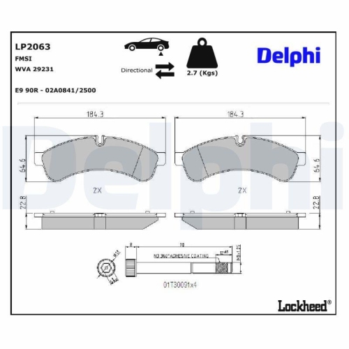 DELPHI LP2063 Bremsbelagsatz, Scheibenbremse f&uuml;r IVECO, Hinterachse