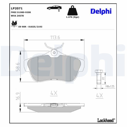 DELPHI LP2071 Bremsbelagsatz, Scheibenbremse f&uuml;r CITRO&Euml;N FIAT PEUGEOT TOYOTA