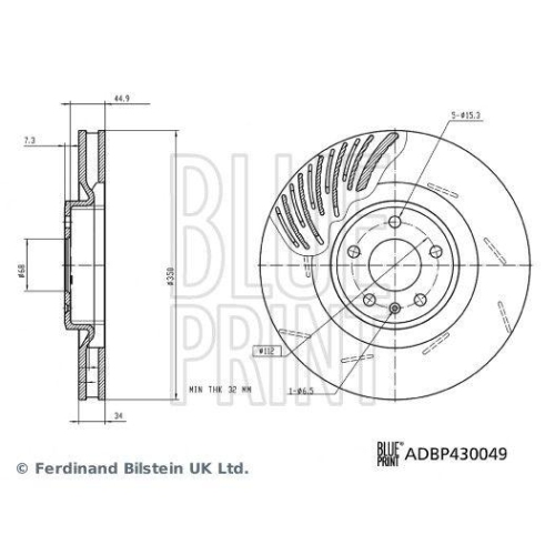 BLUE PRINT ADBP430049 2 St&uuml;ck Bremsscheiben f&uuml;r PORSCHE, Vorderachse links