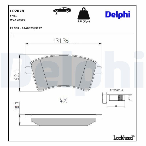 DELPHI LP2078 Bremsbelagsatz, Scheibenbremse f&uuml;r MERCEDES-BENZ RENAULT