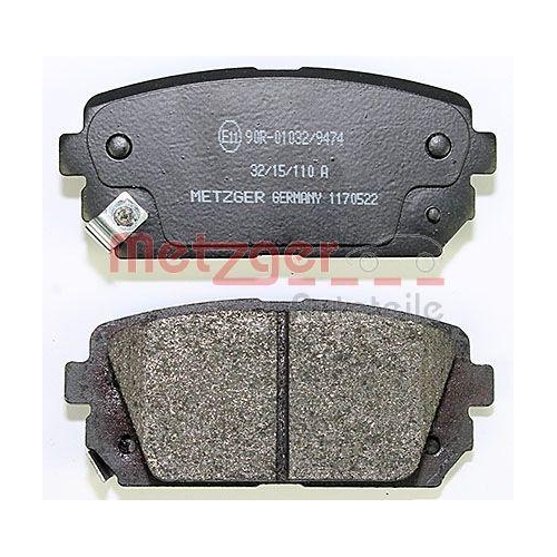 Bremsbelagsatz, Scheibenbremse METZGER 1170522 f&uuml;r HYUNDAI, Hinterachse