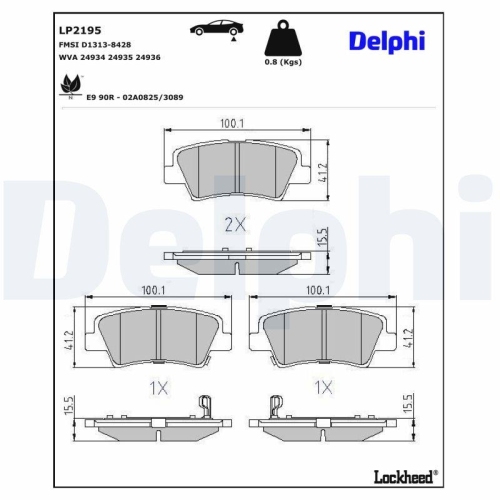 DELPHI LP2195 Bremsbelagsatz, Scheibenbremse f&uuml;r SSANGYONG HYUNDAI KIA GEELY