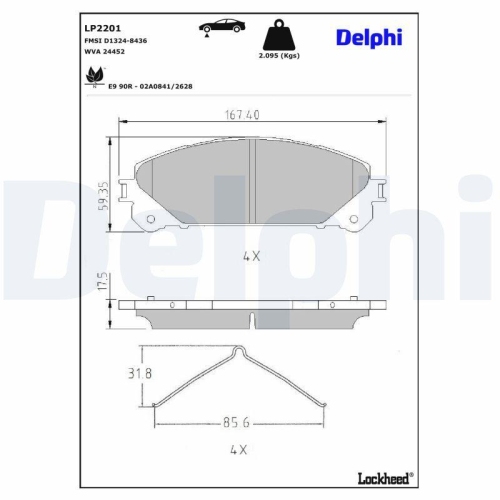 DELPHI LP2201 Bremsbelagsatz, Scheibenbremse f&uuml;r SUZUKI TOYOTA LEXUS