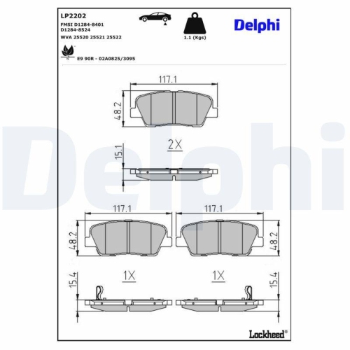 DELPHI LP2202 Bremsbelagsatz, Scheibenbremse f&uuml;r SSANGYONG HYUNDAI KIA GENESIS