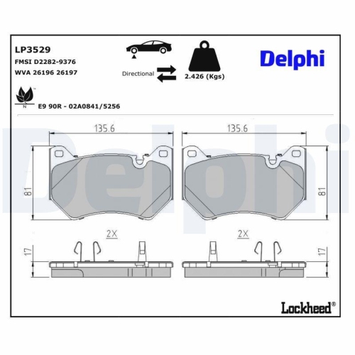 DELPHI LP3529 Bremsbelagsatz, Scheibenbremse f&uuml;r AUDI, Vorderachse