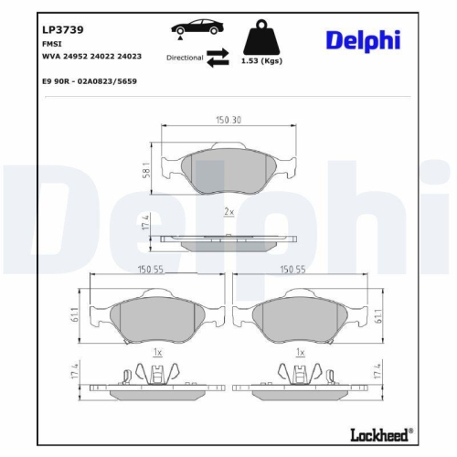 DELPHI LP3739 Bremsbelagsatz, Scheibenbremse f&uuml;r TOYOTA, Vorderachse