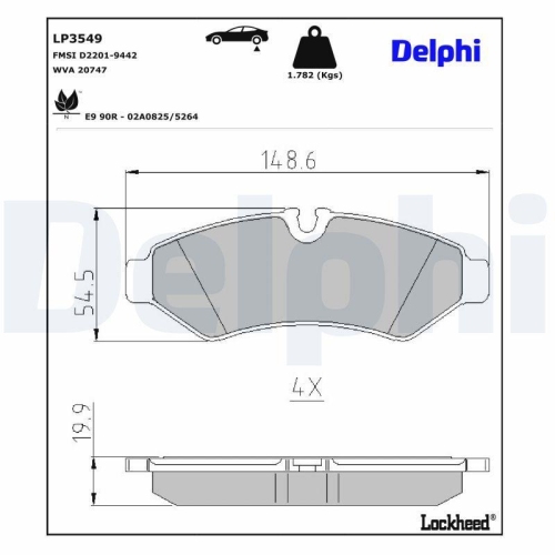 DELPHI LP3549 Bremsbelagsatz, Scheibenbremse f&uuml;r MERCEDES-BENZ, Hinterachse